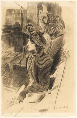 Giovanni Boldini - Jeune femme assise dans un intérieur près d'une liseuse