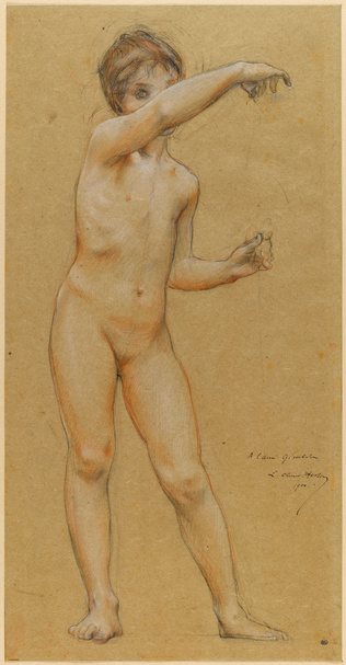 Luc Olivier Merson - Jeune fille nue, debout, de trois quarts vers la droite