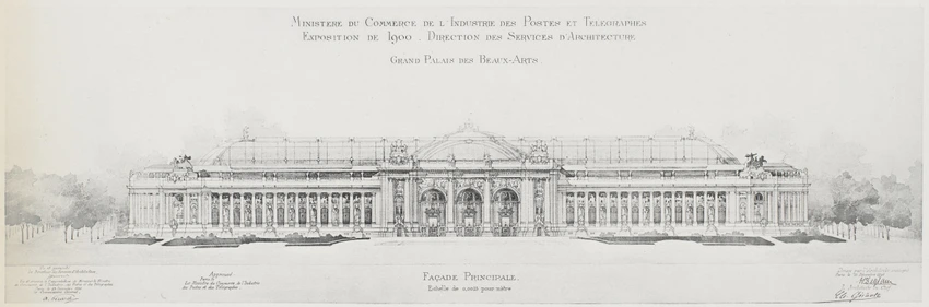 Charles Girault - Projet de 1896 pour le Grand Palais des Beaux-Arts, façade pri...