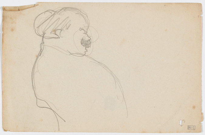 René Hermann-Paul - Croquis caricatural d'un homme corpulent, en buste, moustach...