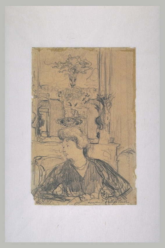 Edouard Vuillard - Jeune femme, assise, dos à une cheminée surmontée d'un miroir