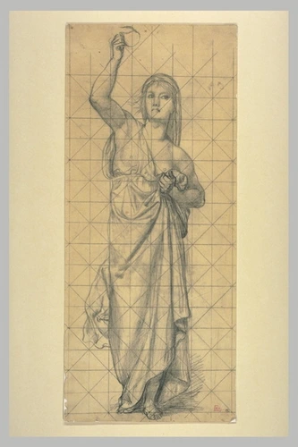 Pierre Puvis de Chavannes - Femme vêtue d'une draperie, élevant une lampe de la ...