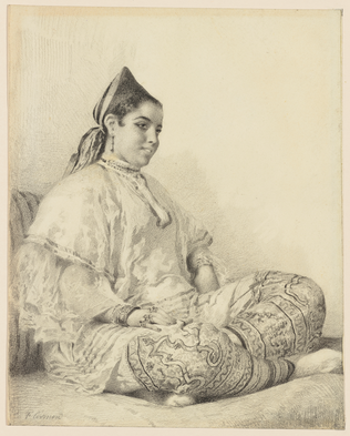 Femme algérienne, assise de trois quarts, les jambes croisées - Fernand Cormon