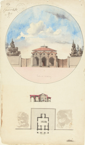 Louis Boitte - Une salle d'autopsie, concours d'émulation, élévation, plan et co...
