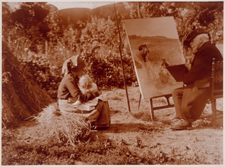 Léon Lhermitte peignant une femme à l'enfant - Charles Augustin Lhermitte
