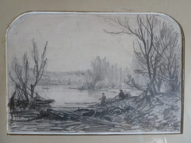 Auguste Anastasi - Paysage de rivière et de collines à Bougival