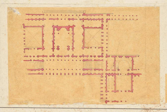 Edouard Villain - Plan d’un bâtiment à deux corps dont l’un présente un plan sym...