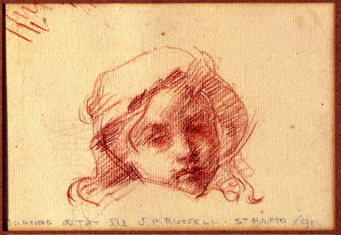 John Russell - Tête de fillette à la longue chevelure, vue de face