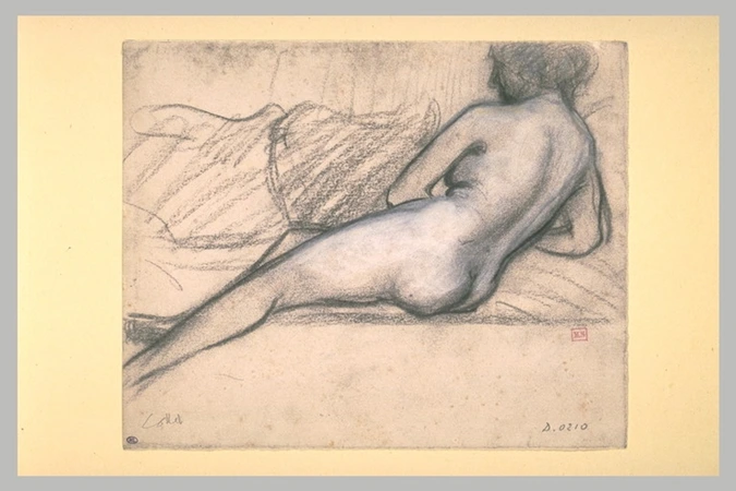 Charles Cottet - Femme nue, vue de dos, à demi couchée sur un divan