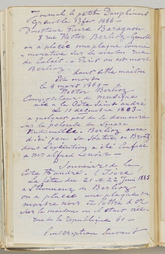 Johan Barthold Jongkind - Notes sur H. Berlioz à l'occasion de la pose d'une pla...