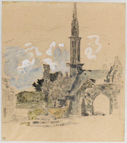 Eugène Boudin - L'église et le calvaire de l'Hôpital-Camfrout