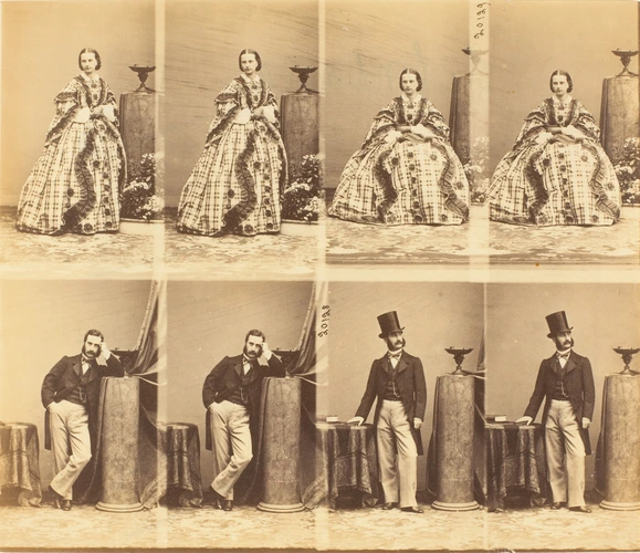 André Adolphe Eugène Disdéri - M. et Mme de Fontana en huit poses, quatre de mad...