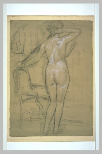 William Laparra - Femme nue, debout, de dos, s'essuyant
