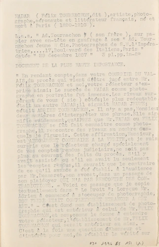 Adrien Tournachon - Texte dactylographié de la lettre adressée par Adrien Tourna...