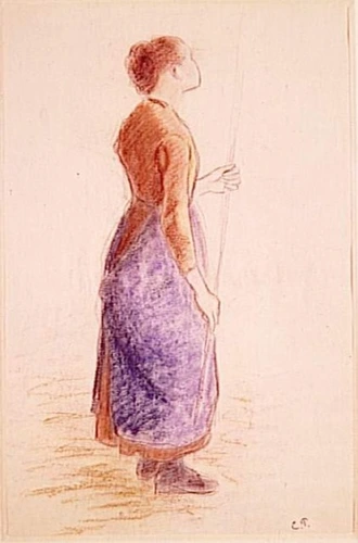 Jeune paysanne tenant une baguette - Camille Pissarro