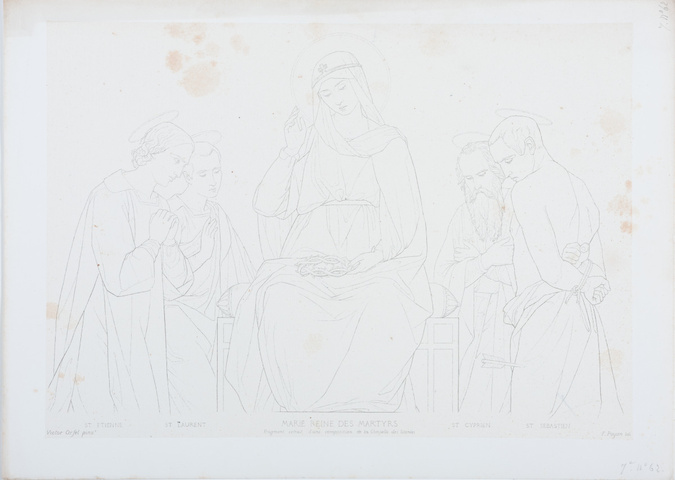 F. Payan - Marie, reine des martyrs, tenant la couronne d'épines entourée de sai...