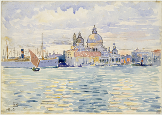 Henri-Edmond Cross - Venise, le canal avec des bateaux à voiles et au fond la Sa...