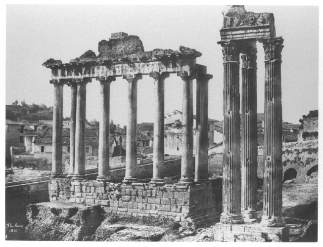 Frédéric Flachéron - Rome, huit colonnes du temple de Saturne, trois colonnes du...