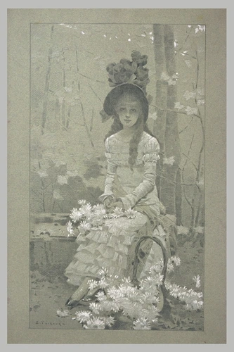 Edouard Toudouze - Jeune fille assise au pied d'un arbre