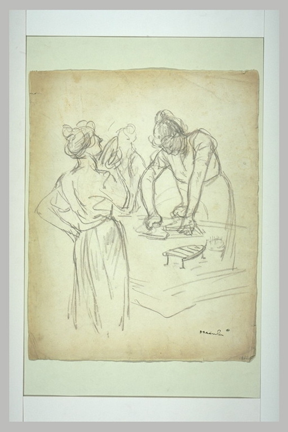 Théophile Alexandre Steinlen - Deux repasseuses, l'une de dos portant le fer au ...