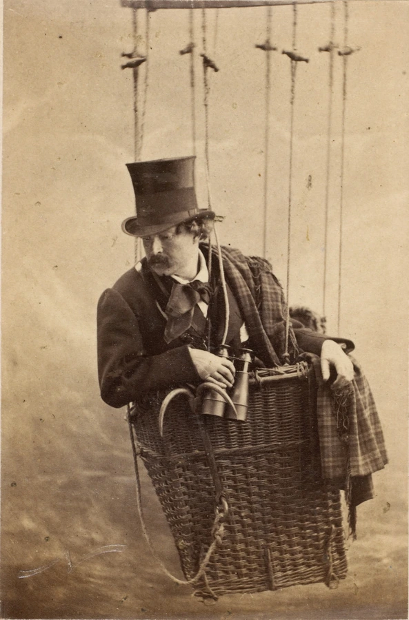 positif, Félix Nadar, Autoportrait dans la nacelle du ballon "Le Géant", entre 1860 et 1865