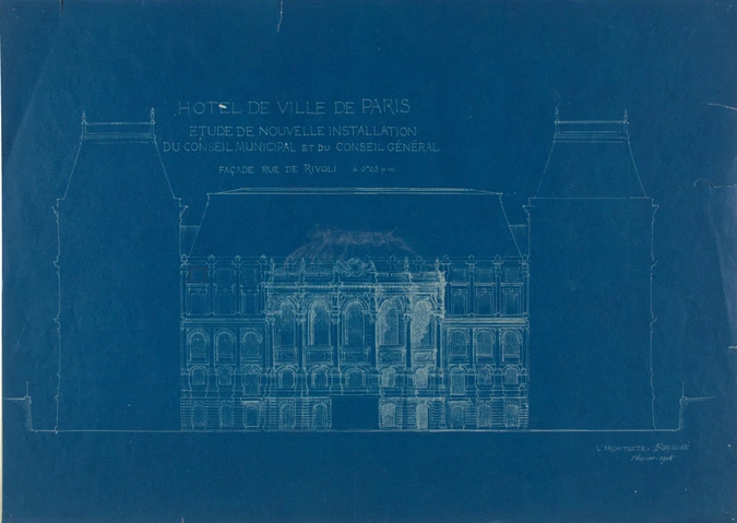 Jean-Camille Formigé - Nouvel Hôtel de Ville de Paris, façade sur la rue de Rivo...