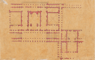 Edouard Villain - Plan d’un bâtiment à deux corps dont l’un présente un plan sym...