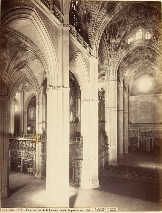 Juan Laurent - Sevilla, 1374 : Vista interior de la Catedral desde la puerta del...