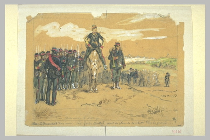 Guillaume Regamey - Halte de soldats et un officier à cheval
