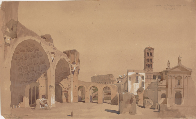 Louis Boitte - La Basilique de Constantin, notée "Temple de la Paix" et l'église...