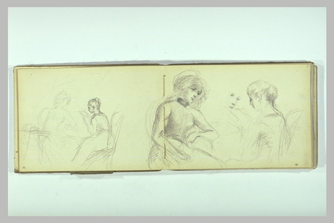 Léonide Bourges - Femme assise ; visage ; buste d'une femme assise, de dos