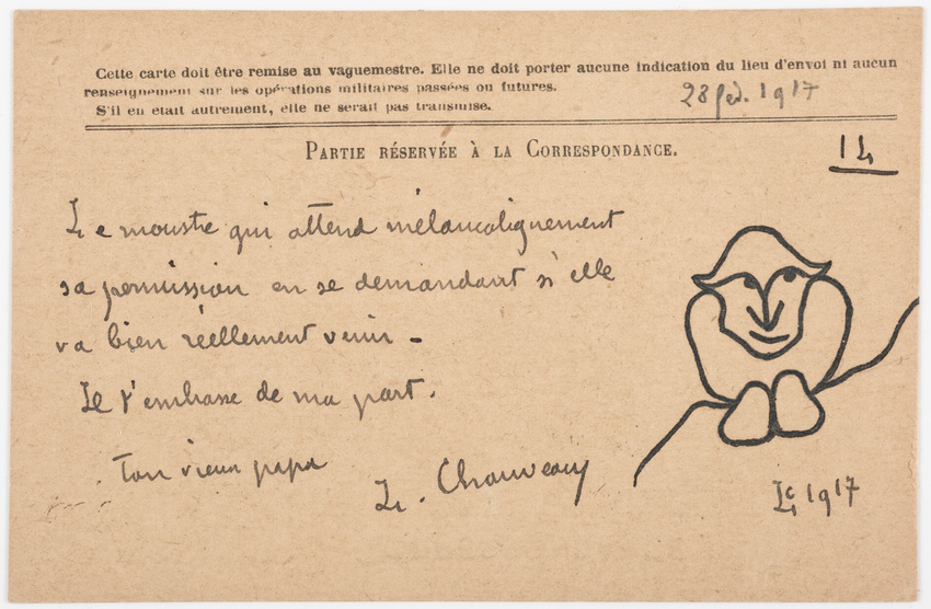 Léopold Chauveau - Carte postale de Léopold Chauveau à son fils Renaud