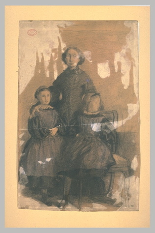 Edgar Degas - La Baronne Laura Bellelli et de ses deux filles