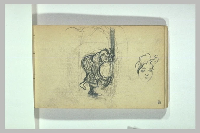 Pierre Bonnard - Jeune fille faisant tomber un caillou de sa chaussure, et tête