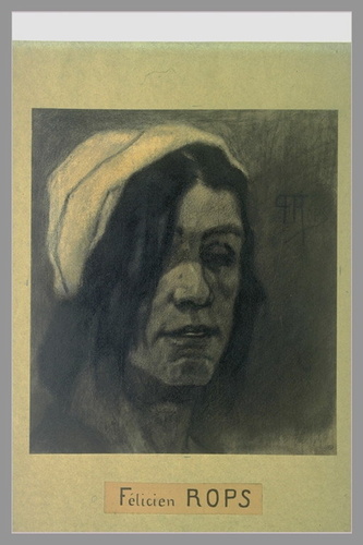 Félicien Rops - La marchande de Krickels : tête de femme coiffé d'un bonnet blan...