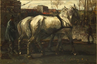 George Hendrik Breitner - Deux chevaux tirant des pieux à Amsterdam
