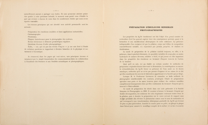 Louis Lumière - Notice sur les titres et travaux de Monsieur Louis Lumière