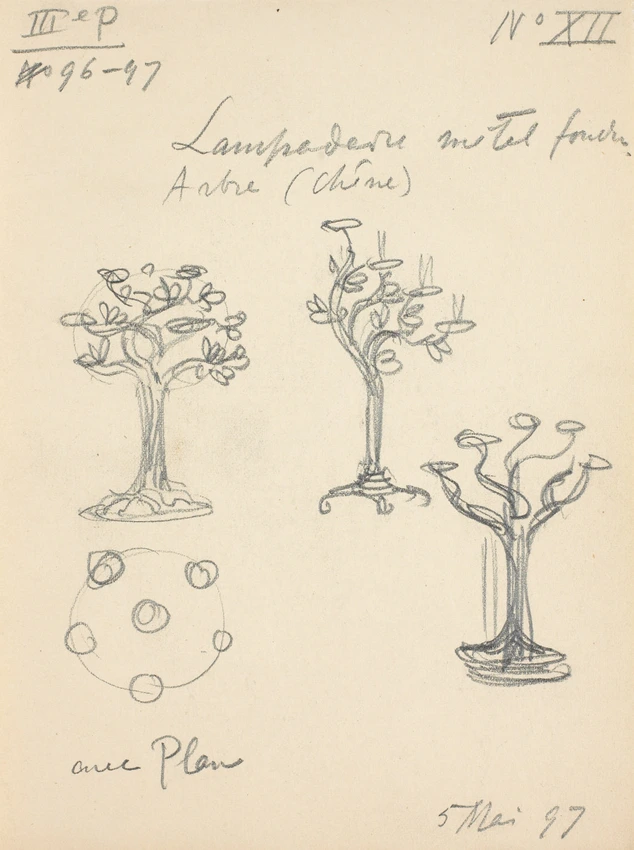 Eugène Grasset - Lampadaire en forme de chêne