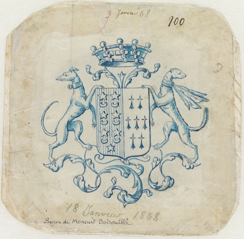 Emile Gallé - Blason aux armes de la famille de Moncuit de Boiscuillé ou Montcui...