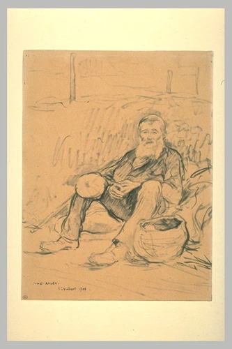 Jules Adler - Chemineau assis au bord de la route avec un panier près de lui