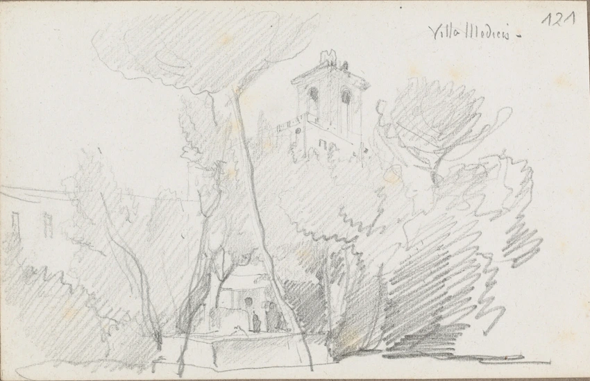 Louis Boitte - Rome, la Villa Médicis vue à travers les arbres du parc