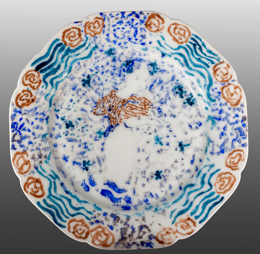 Edouard Vuillard - Assiette plate : Femme au corsage à rayures orange