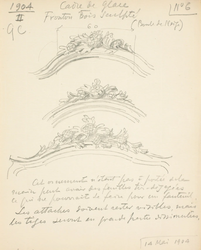 Eugène Grasset - Motifs de fleurs boule de neige pour le fronton en bois sculpté...