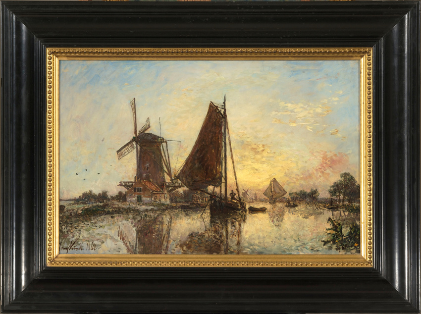 Johan Barthold Jongkind - En Hollande, les barques près du moulin