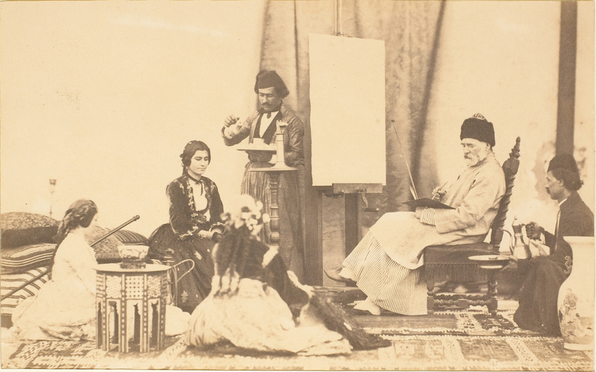 Henry Sauvaire - Portrait de Camille Rogier peignant, deux hommes et trois jeune...