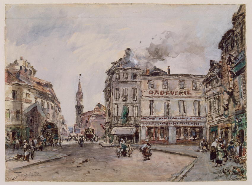 Johan Barthold Jongkind - Vue d'une place à Avignon avec une droguerie