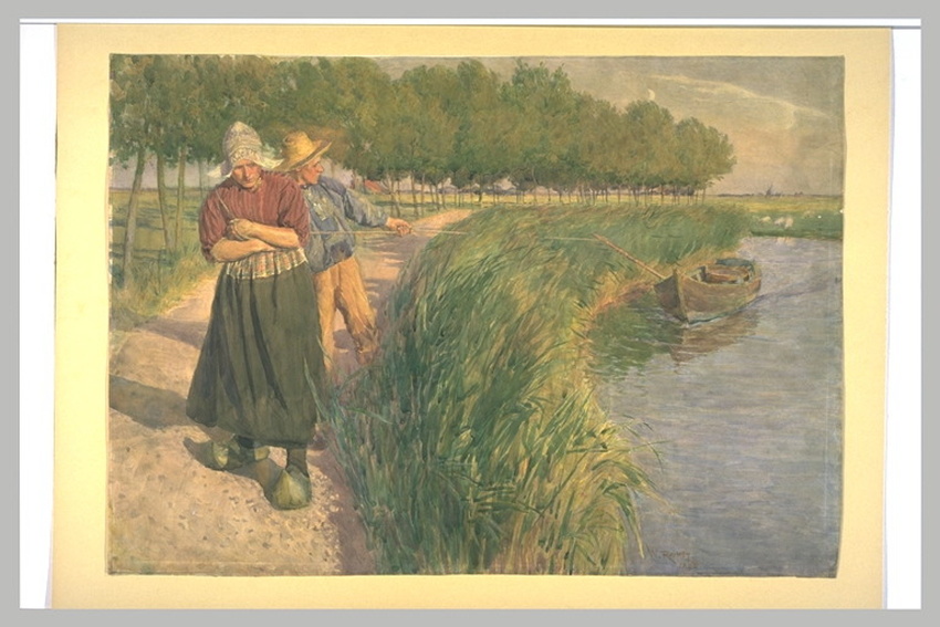 William Henry Rainey - Un couple de paysans hollandais, halent un bateau chargé ...