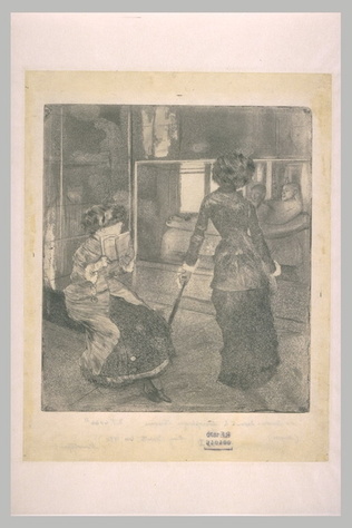 Edgar Degas - Mary Cassatt (1844-1926) au Louvre, devant le sarcophage étrusque ...
