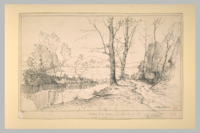 A. Carlos-Lefebvre - Mare bordée d'arbres, dans un paysage de bocage