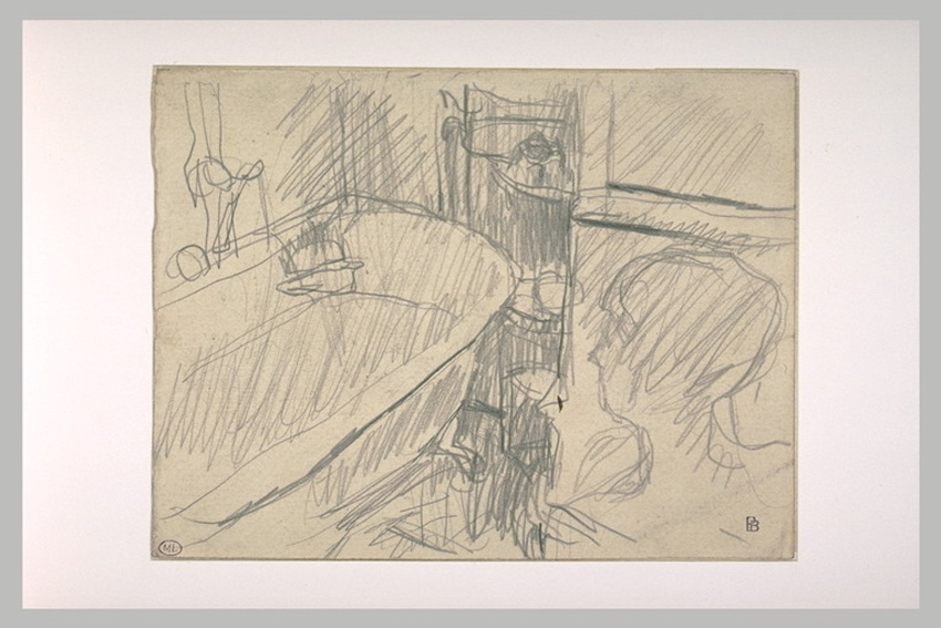 Pierre Bonnard - Intérieur de salle de bains, une tête de femme tournée vers la ...